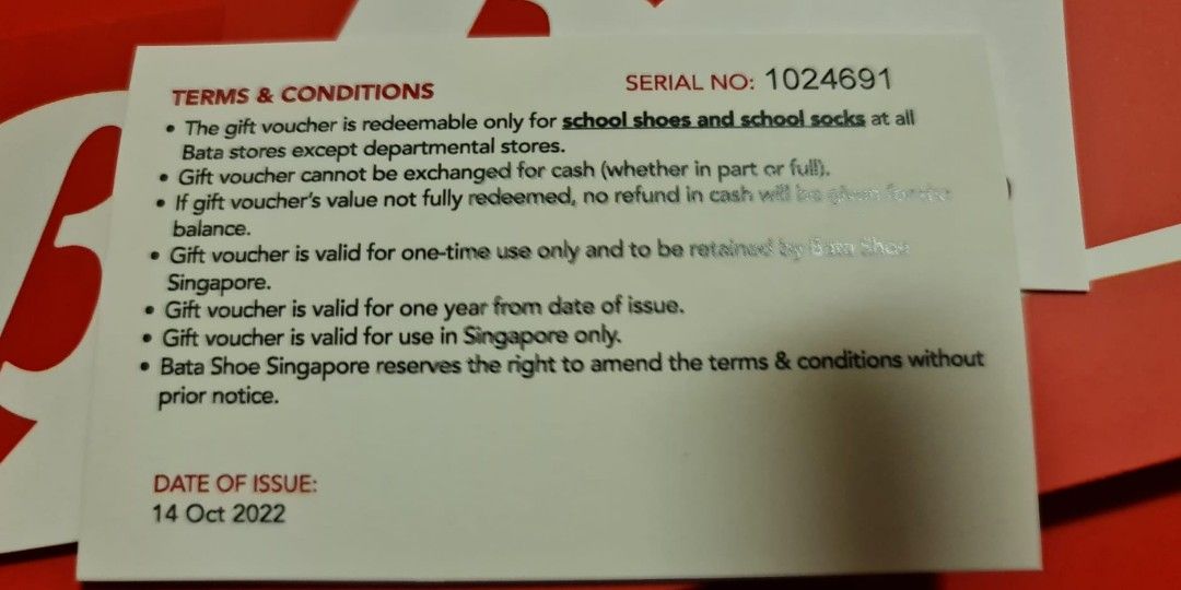 BATA School Shoe and Socks Gift Card Vouchers, Tickets & Vouchers
