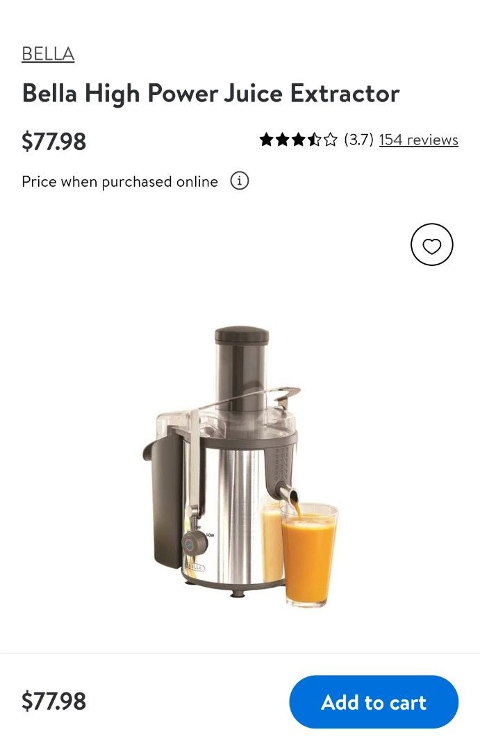 Bella High Power Juice Extractor, TV & Home Appliances, Kitchen
