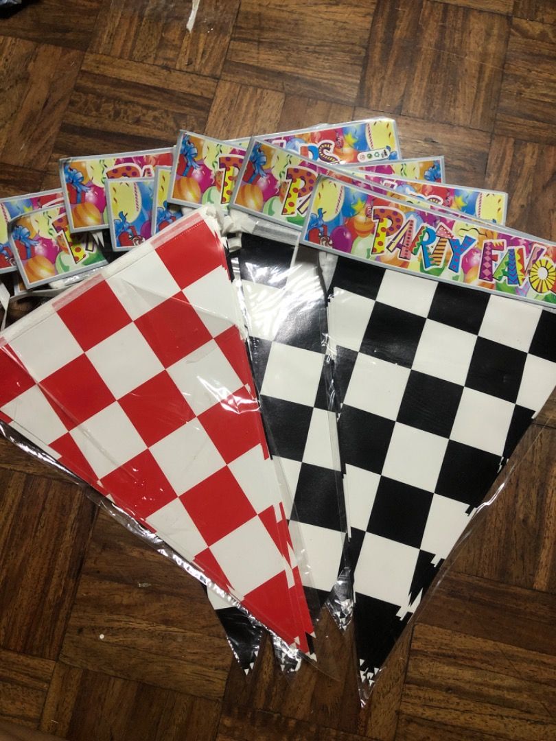 Black and Red Checkered Banderitas for Car Racing Birthday Theme Party