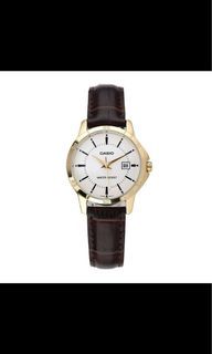 Vintage/classic Casio Brown Leather White Dial Analog Quartz Women Watch LTP-V004GL-7AUDF LTP-V004GL-7A LTPV004GL-7A