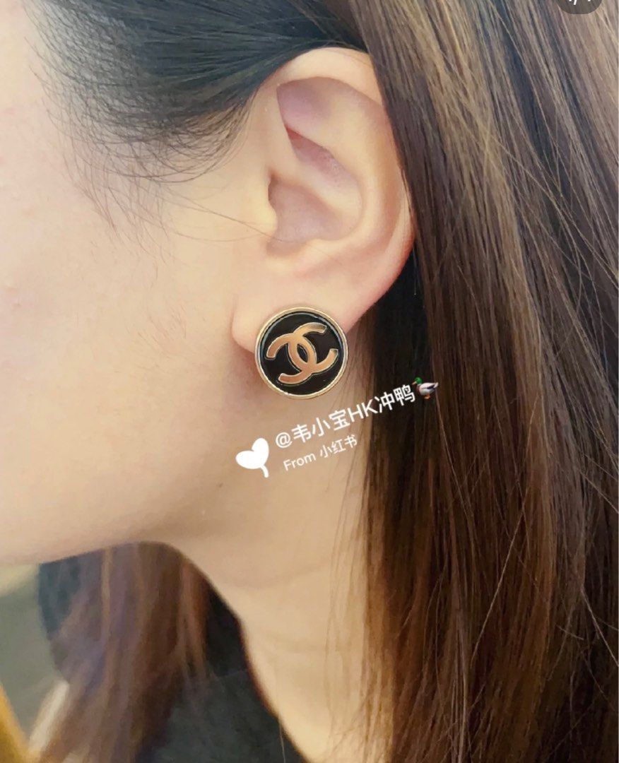 Chanel 23c Cc logo classic button earrings, Luxury, Accessories on Carousell