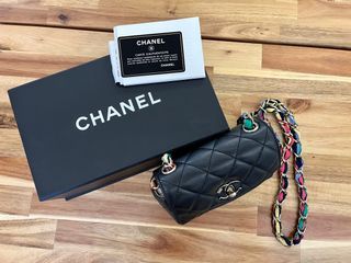Chanel cross body with multi colour chain