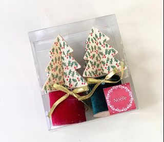 CHRISTMAS Display Pajangan Pohon Natal Mix Color Wood Bludru 2 Pcs