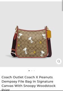 Coach X Peanuts Mini Serena Brown Black Signature Canvas Woodstock  Crossbody Bag 