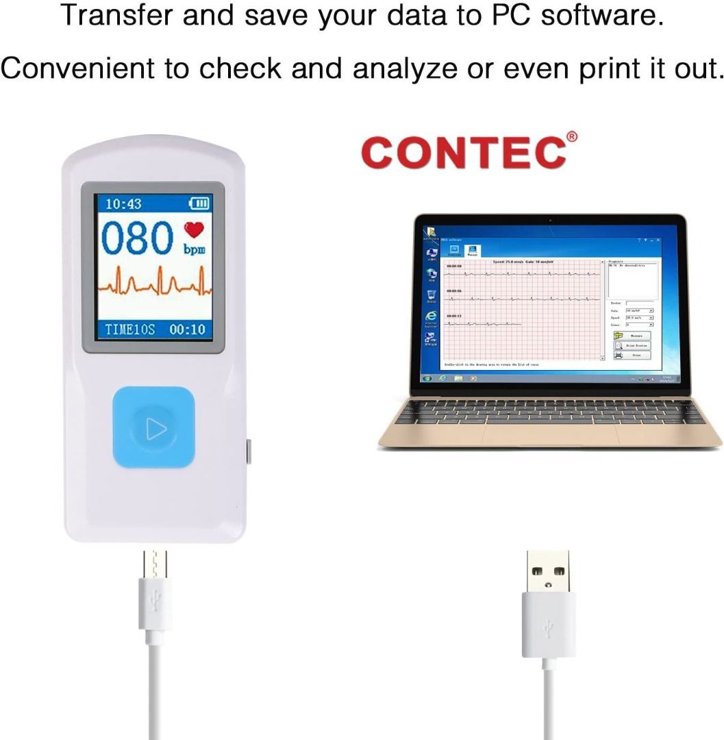 CONTEC Portable ECG/EKG Monitor PC Software Electrocardiogram Bluetooth