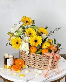 Flower gift fruit basket arrangement