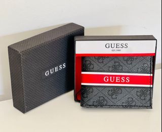 GUESS CHARCOAL BLACK RED LOGO BILLFOLD BIFOLD LEATHER & VALET WALLET