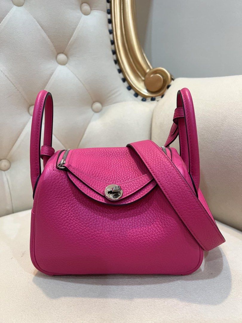 Rose Shocking Mini Lindy 20cm in Clemence Leather with Palladium