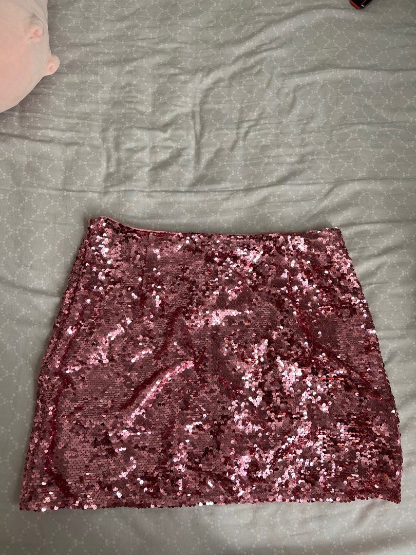 H&m pink sales sequin midi skirt