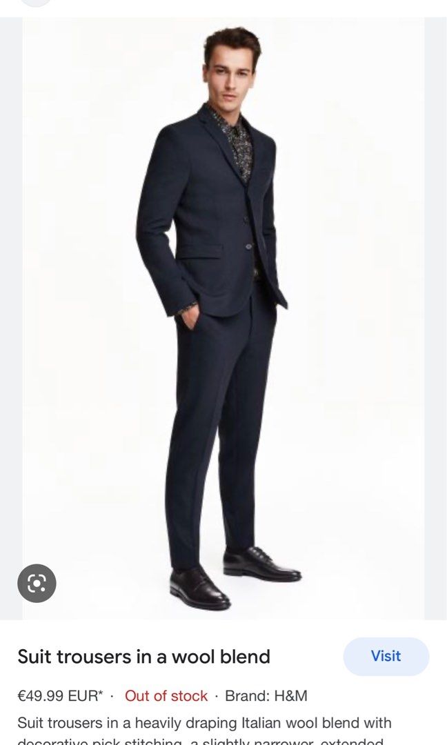 H and m mens suit top