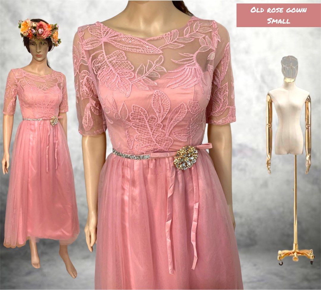 Old rose long gown/Mother of bride gown/Ninang/Bridesmaid/Laced gown
