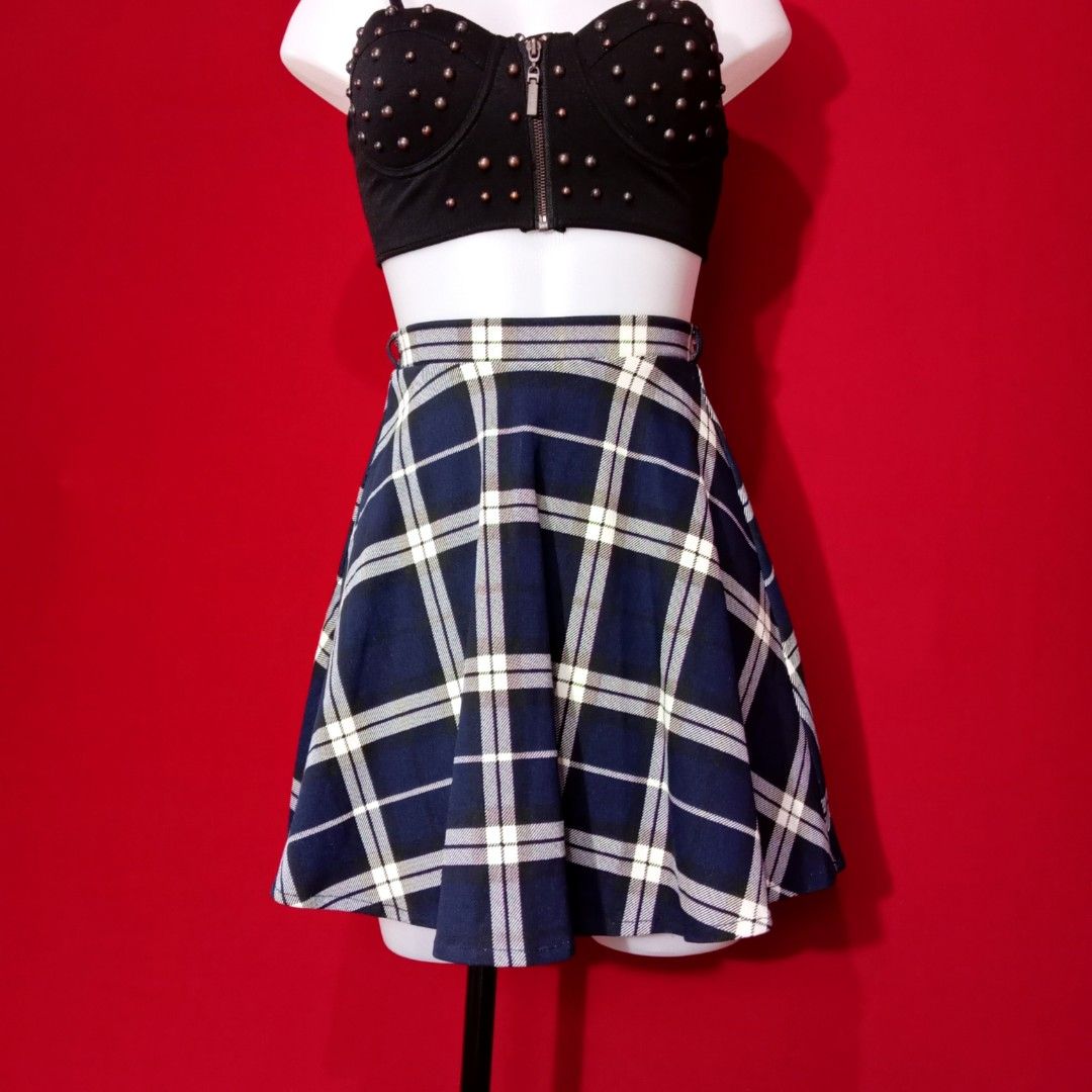 Blue plaid skirt online 48