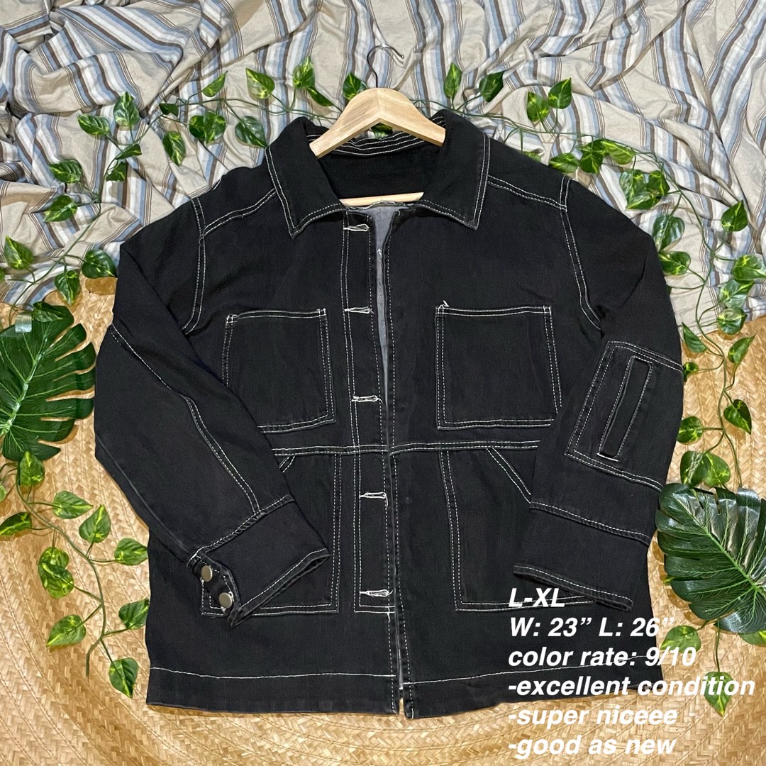 Dark Blue Contrast Stitch Denim Jacket -Cristina main image 1