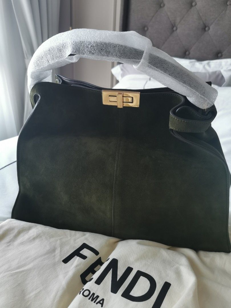 Rare BNWT Fendi Peekaboo X Lite in green suede leather