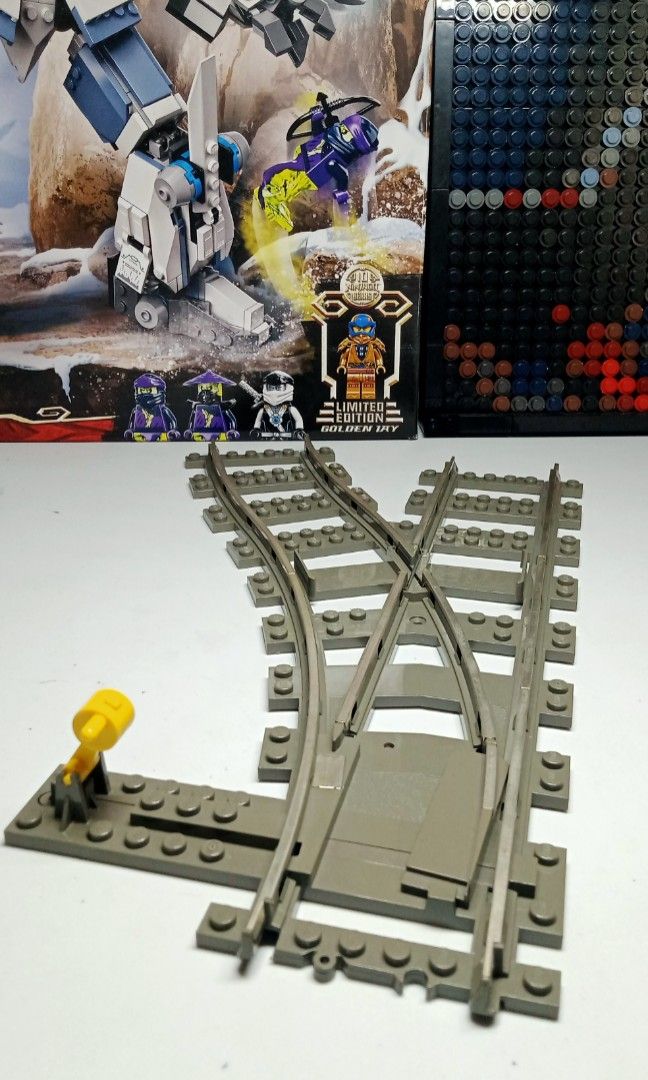 Lego Train Switch Track (Category: Lego & Building Sets) located in Muntinlupa City. Submitted by getosells (Listing ID 1201805780, Image 1). Description: Train switch track left and right Comes in old gray, not new light bluish gray Yellow lever included 600/pc 1 pcs left and right available each.