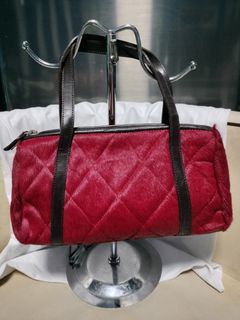 SAKS FIFTH AVENUE Calf Hair Pony Hair Red Quilted Handbag