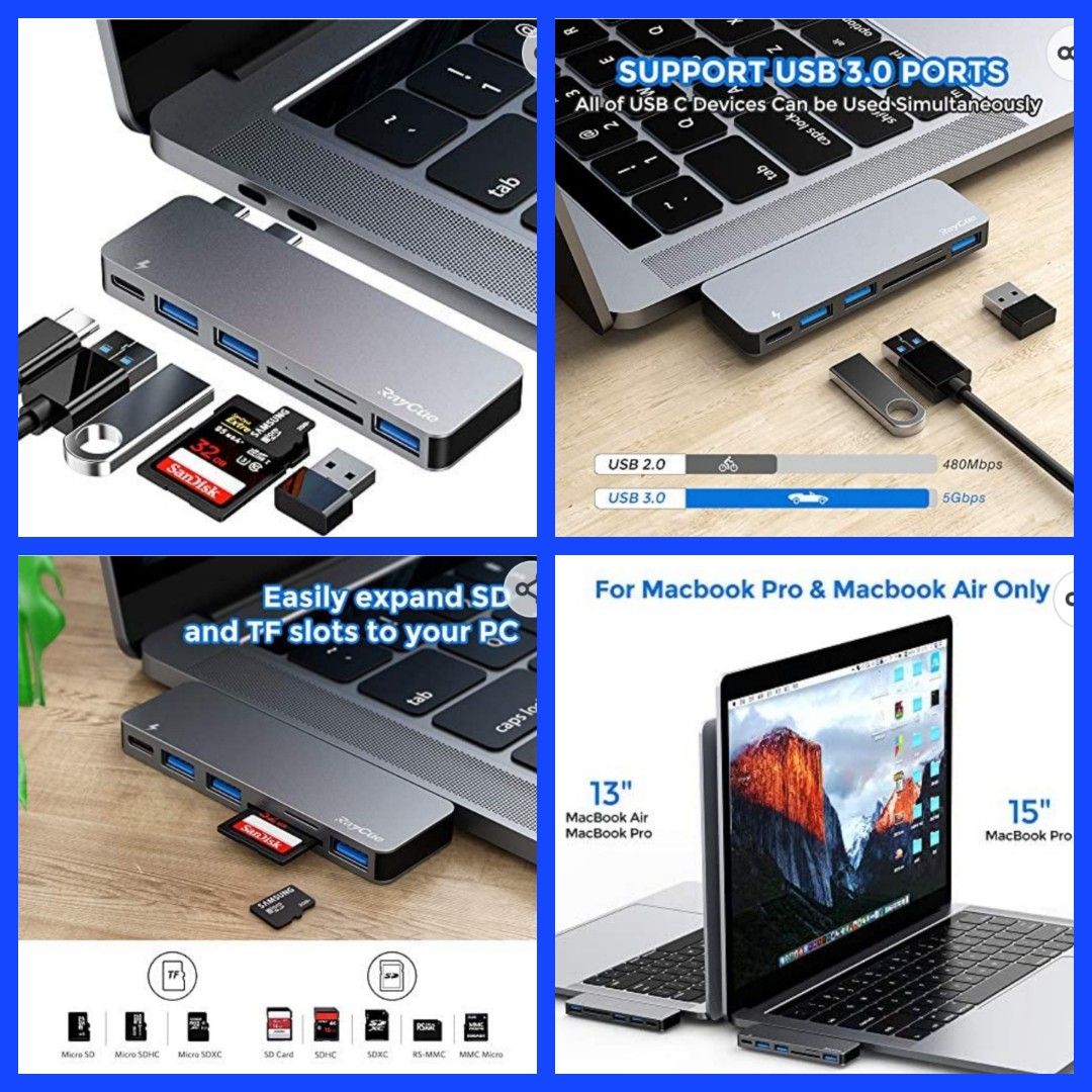 Raycue 6-in-1 USB C Hub Adapter for MacBook Pro/Air 2020 2019 2018 Gol