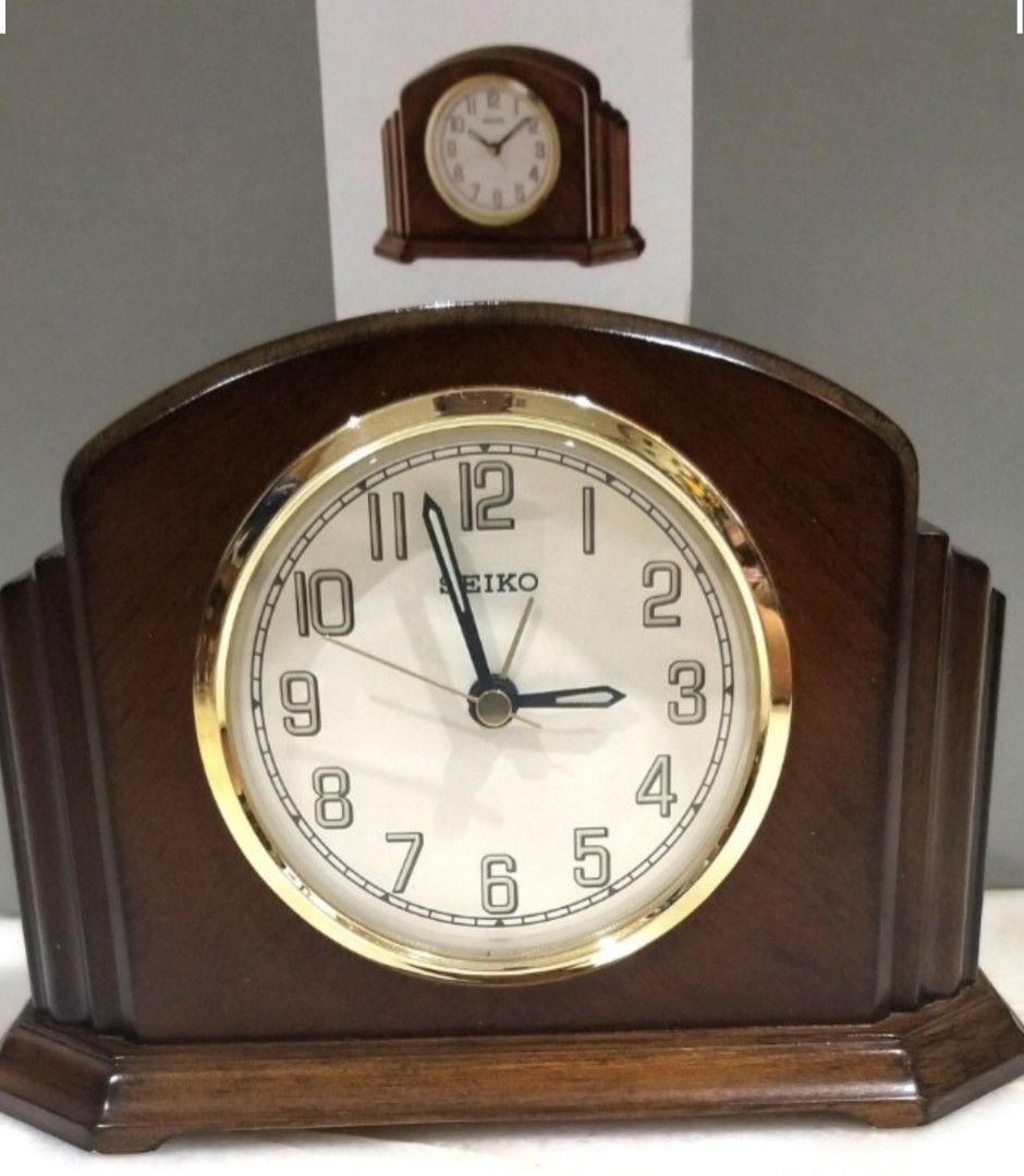 SEIKO AUTHENTIC SOLID OAK WOOD TABLE CLOCK (MODEL QXE043B), Furniture