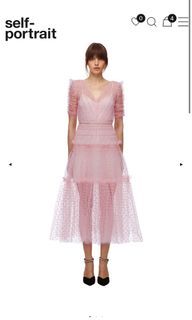 Self-Portrait Pink Dot Mesh Midi Dress
