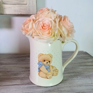 SHABBY CHIC FLORAL CENTERPIECE IN TEA POT WITH BEAR DESIGN 🧸DECOR OR ARRANGEMENT FOR TABLESCAPING OR BABY ROOM 🌷