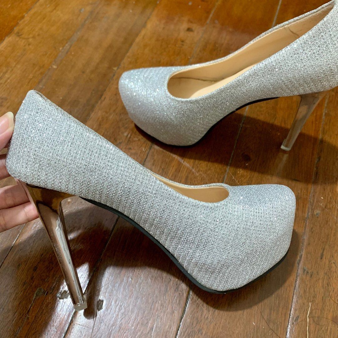 mid heel silver heels