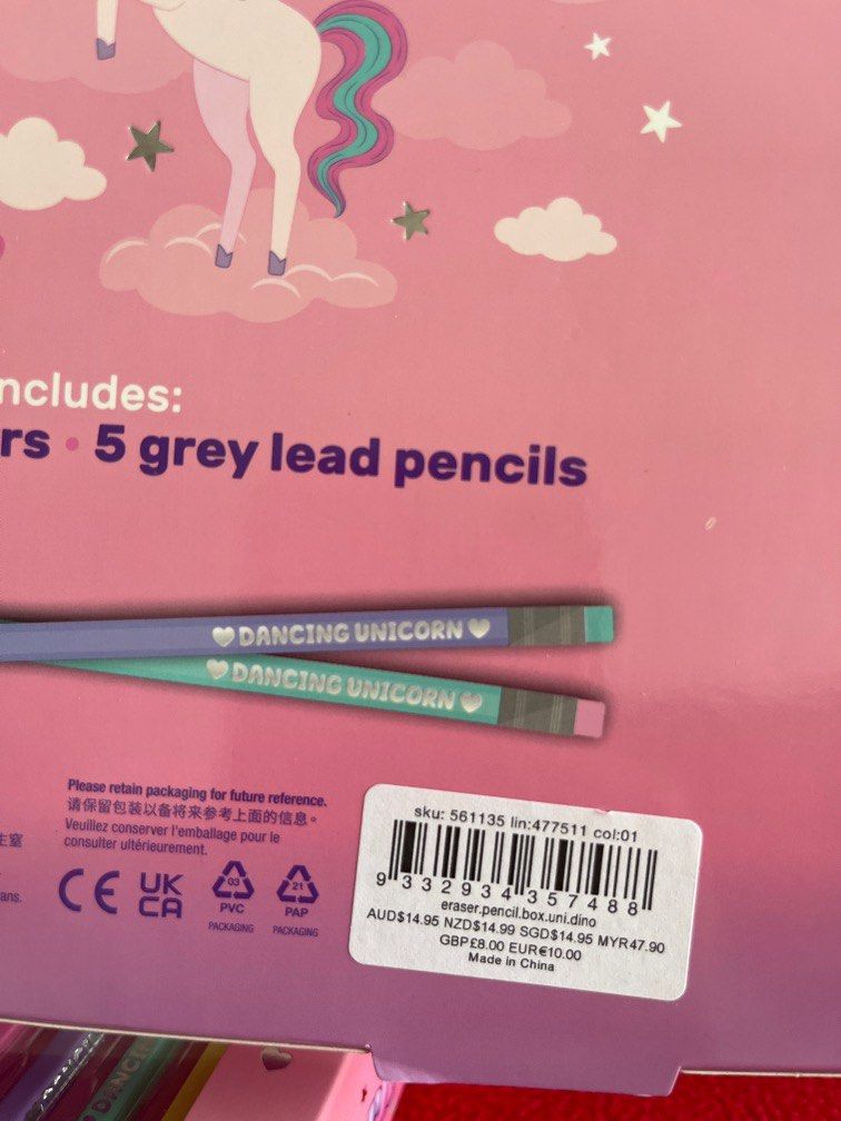 Smiggle Dancing Unicorns Pencils & Erasers Set, Hobbies & Toys