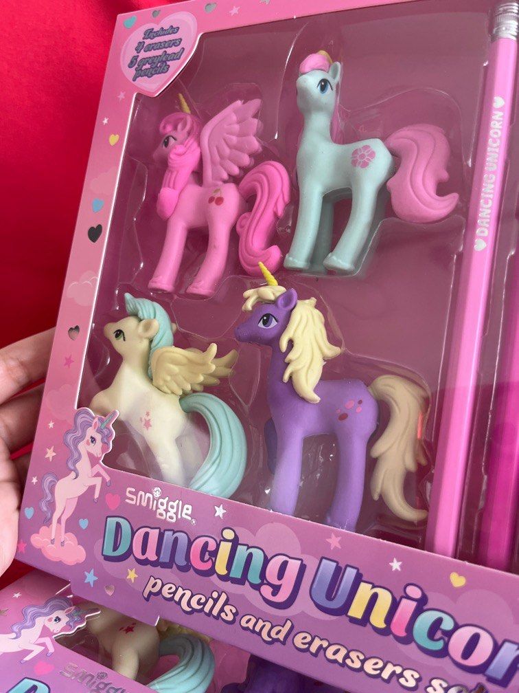 Smiggle Dancing Unicorns Pencils & Erasers Set, Hobbies & Toys