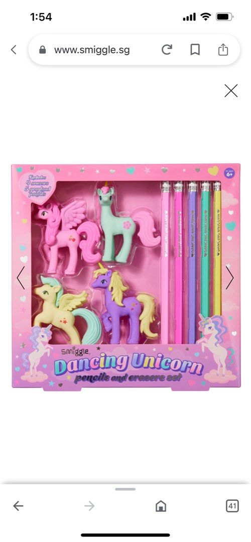 Smiggle Dancing Unicorns Pencils & Erasers Set, Hobbies & Toys