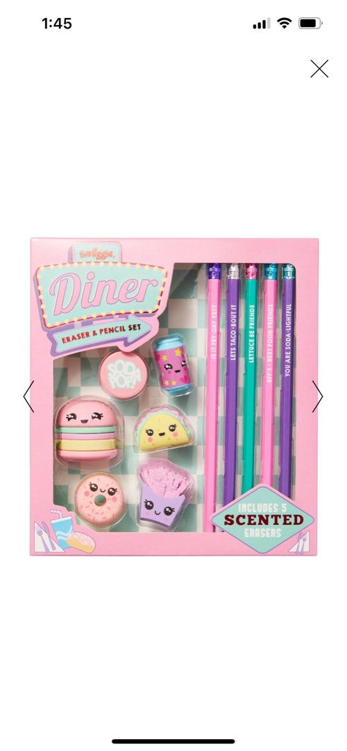 Smiggle Diner Eraser and Pencil Set, Hobbies & Toys, Stationary & Craft