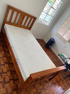Solid wood large adult single bed with mattress