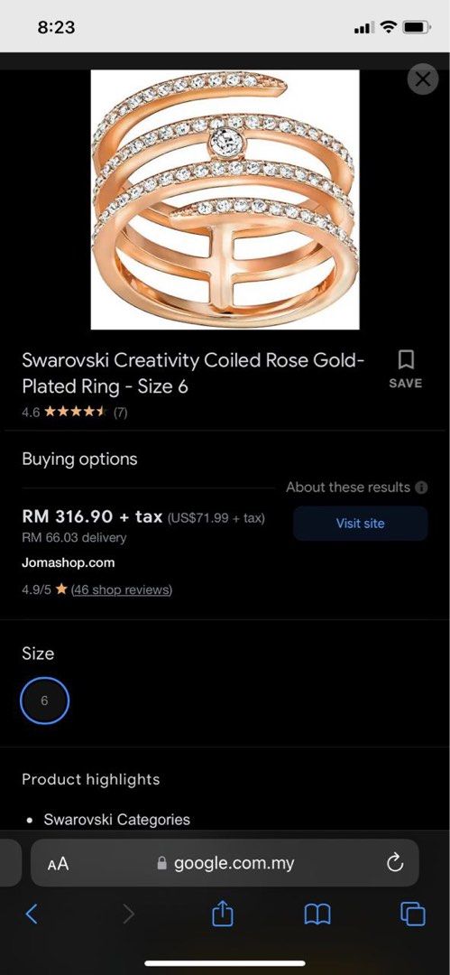 Swarovski creativity coiled ring hot sale