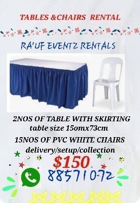Tables  and chairs rental
