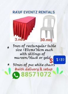 Tables and chairs rental