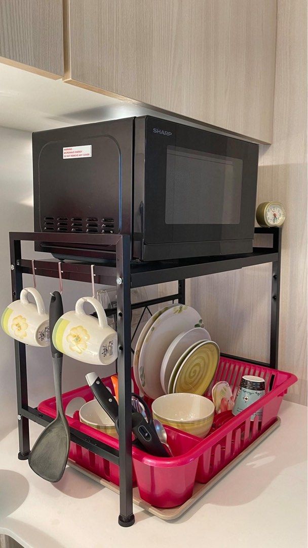 Toyogo Pink Dish Drainer with Beige Tray (Dish Drying Rack with Tray