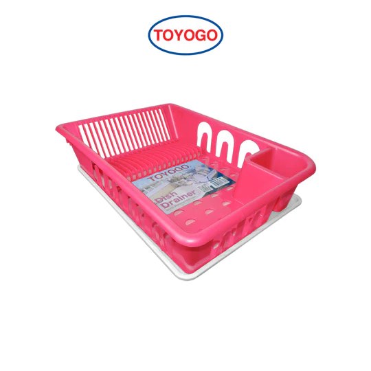 Toyogo Pink Dish Drainer with Beige Tray (Dish Drying Rack with Tray