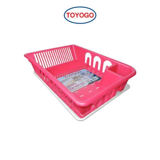 Toyogo Pink Dish Drainer with Beige Tray (Dish Drying Rack with Tray