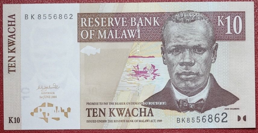Malawi 10 Kwacha 2004 Paper Note UNC (C00034) (Category: Currency) located in Dumaguete. Submitted by MelodyValuables (Listing ID 1201668047, Image 1). Description: Malawi 10 Kwacha 2004 Paper Note UNC .