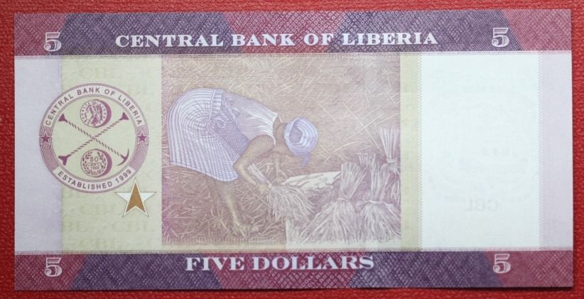 Liberia 5 Dollar 2016 Paper Note UNC (C00034) (Category: Currency) located in Dumaguete. Submitted by MelodyValuables (Listing ID 1201669226, Image 2). Description: Liberia 5 Dollar 2016 Paper Note UNC.
