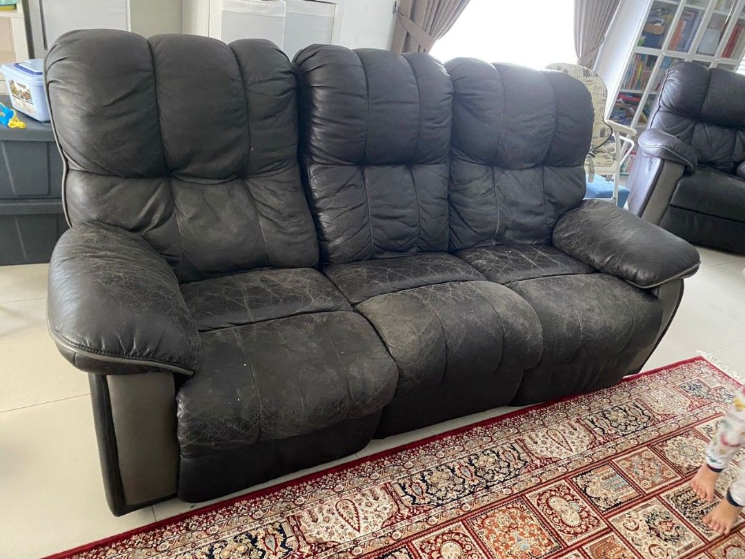 Used recliner 3 + 1, Furniture & Home Living, Furniture, Sofas on Carousell