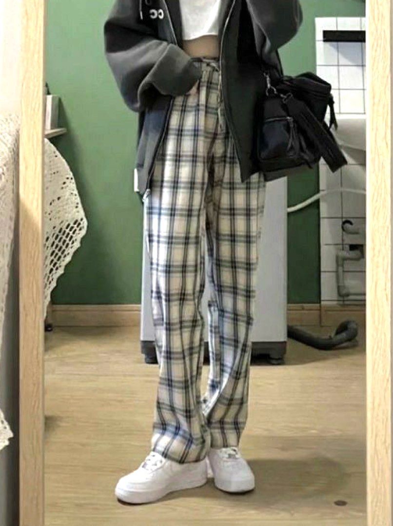 White plaid clearance pants womens