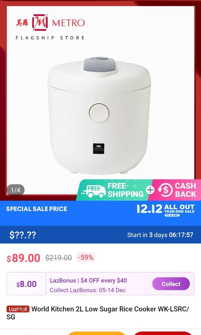 World Kitchen Diabetic Rice Cooker, TV & Home Appliances, Kitchen ...