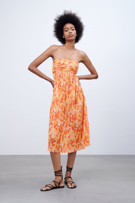 Zara orange clearance floral dress