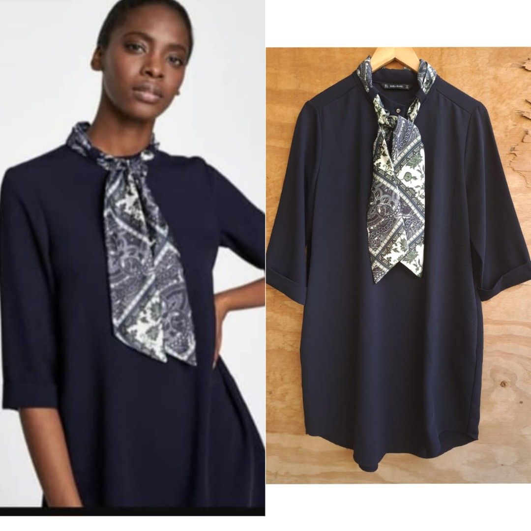 Zara Polyester Scarf Collar Blouse Dress Women s Fashion Dresses