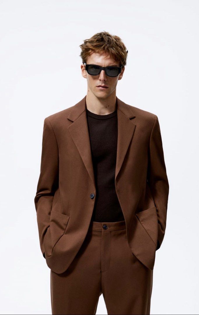 Zara Suit Blazer and Trousers Set Brown Men s Fashion Coats