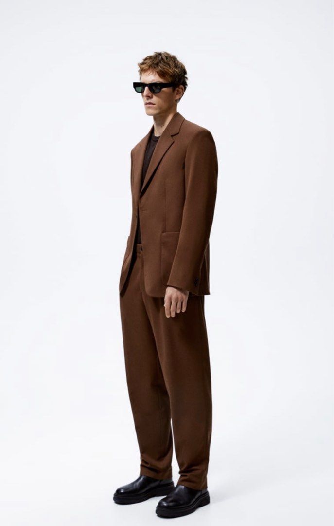 Zara Suit Blazer and Trousers Set Brown Men s Fashion Coats