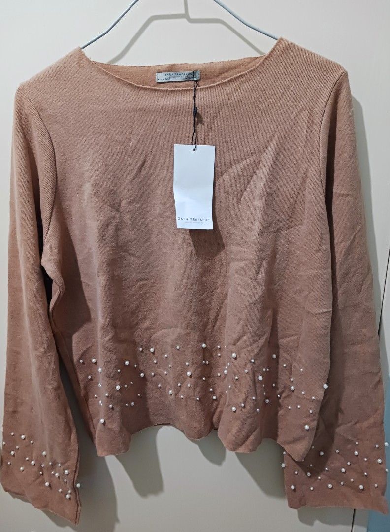 Zara sweater pearl beads 釘珠冷衫, 女裝, 上衣, 長袖衫- Carousell