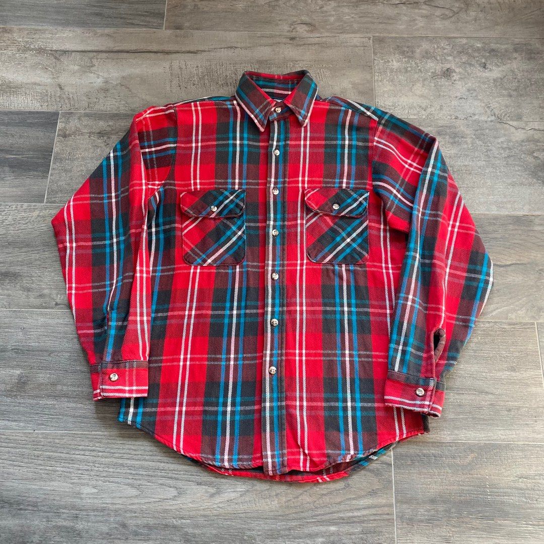1980'S FIVE BROTHER FLANNEL SHIRT VINTAGE USA RED CLASSIC PLAID