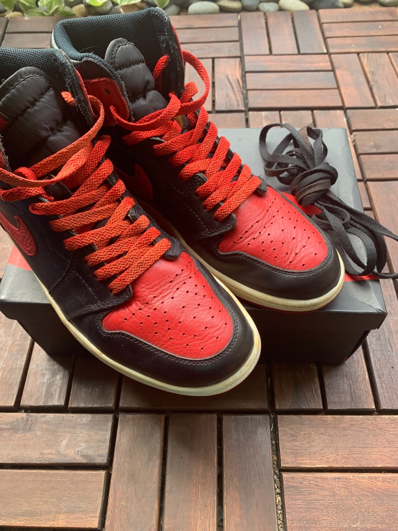 Jordan 1 cheap bred red laces