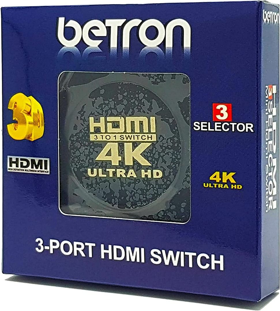 HDMI Switch 4K@60Hz 3 in 1 Out, HDMI Splitter with 𝟯.𝟮𝙁𝙏 Long Cable, 3  Port Hdmi Switcher Box Supports Full HD 4K 1080P 3D, HDMI Switch Selector  for