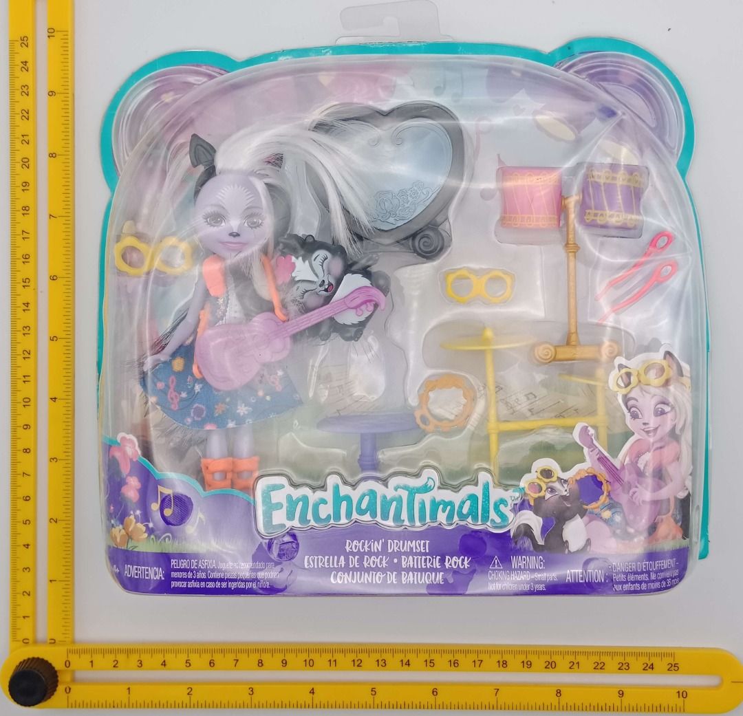 2 FIGURE SET MATTEL Enchantimals Rockin Drum Set Sage Skunk Caper Animal Mini Figure
